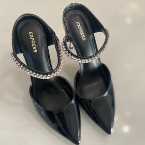Express embellished patent leather mules